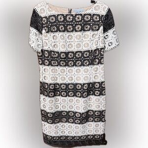 ANTONIO MELANI Black and White Lace Mini Dress